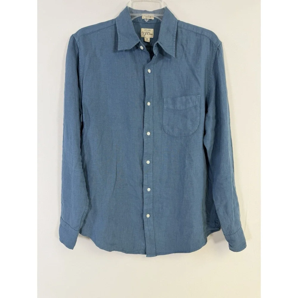 J. Crew 100% Linen Shirt Mens Size M Blue Classic Long Sleeve Button Up Casual